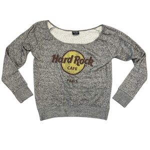 Women’s Medium Off the Shoulder Hard Rock Cafe Paris Gray Sweatshirt